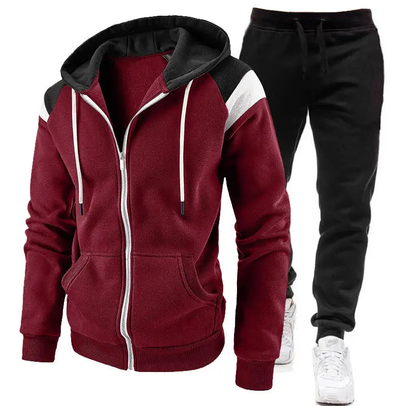 Men Zip Hoodie Track Suit Black Red White Autumn
