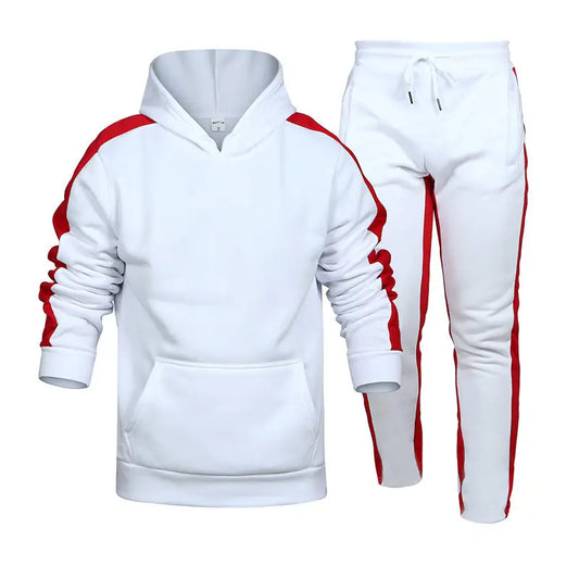 Men Black Red Hoodie Track Suit Winter Casual