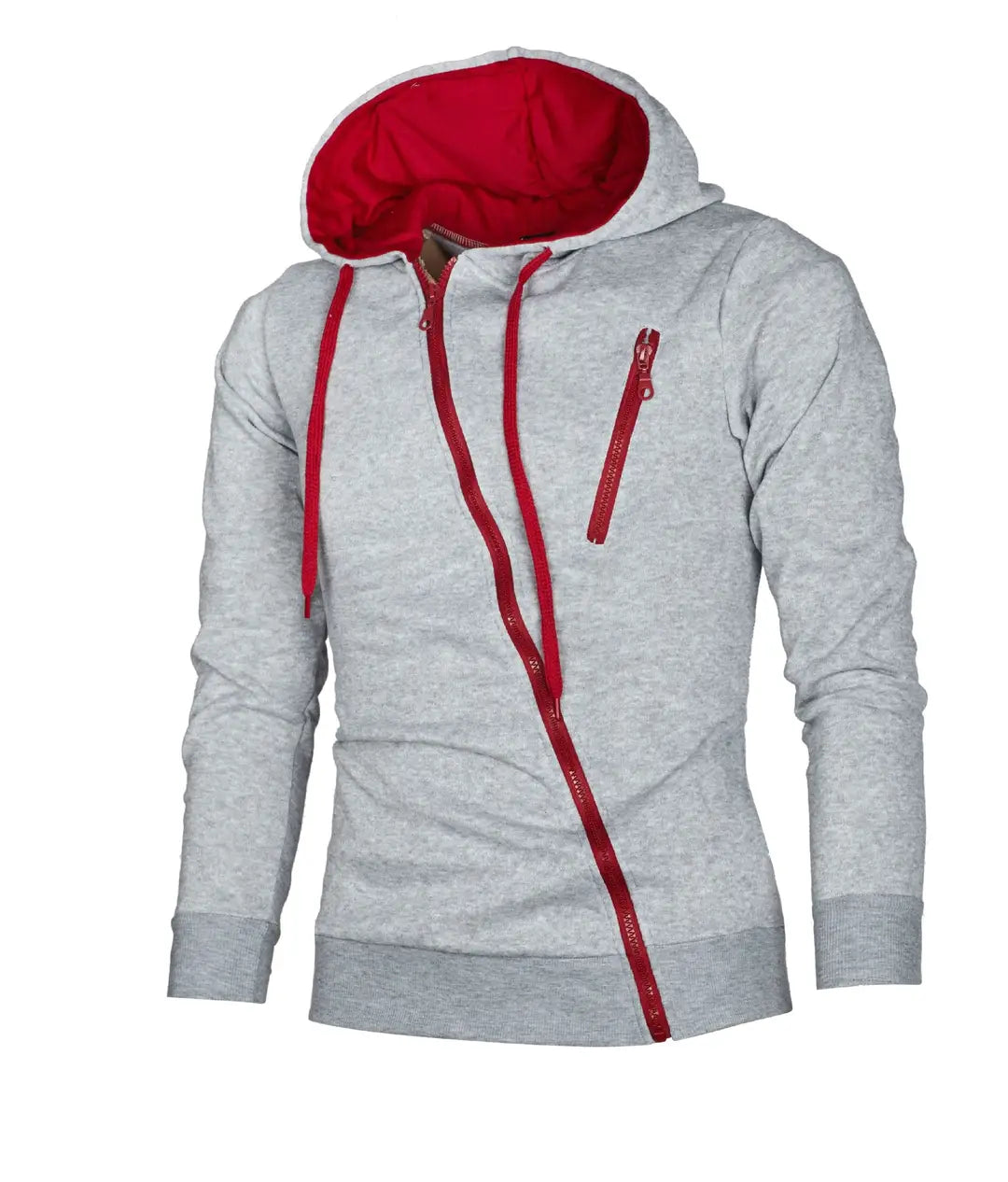 Men's Black Red Zip Hoodie Slim Fit Casual