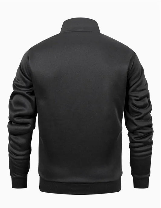 Men Black Fleece Zipper Track Suit 2Pcs Cozy Warm
