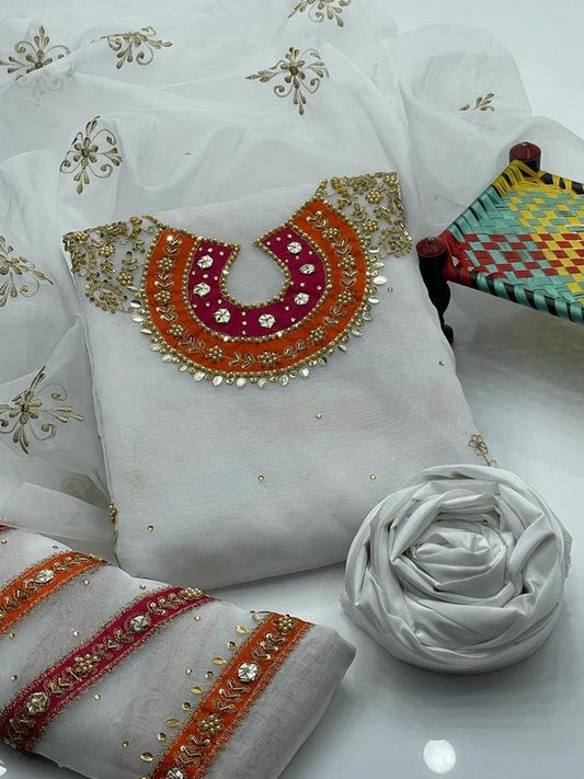 3-Piece Organza Suit with Heavy Embroidery for Weddings