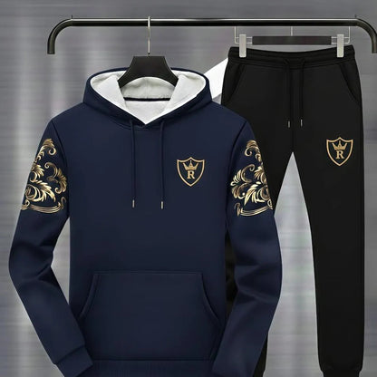 Men Royal Crest Blue Hoodie Track Suit Winter Warm Fleece