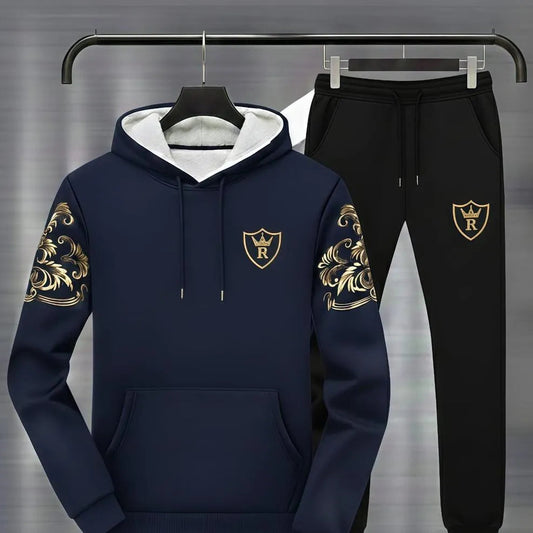 Men Royal Crest Blue Hoodie Track Suit Winter Warm Fleece