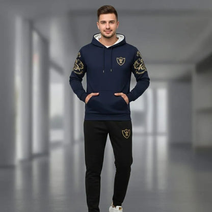 Men Royal Crest Blue Hoodie Track Suit Winter Warm Fleece