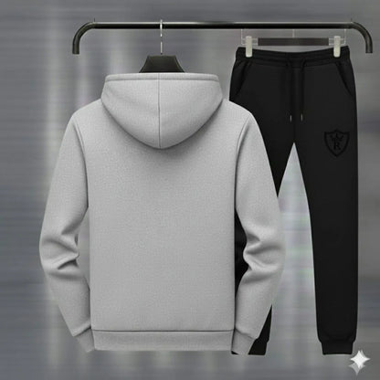 Men Grey Black Royal Crest Hoodie Track Suit Winter Fleece