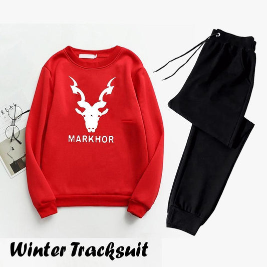 Men Red Printed Polyester Track Suit Winter Markhor Print