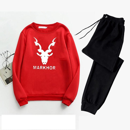 Men Red Printed Polyester Track Suit Winter Markhor Print
