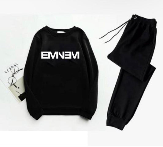 Men Printed Polyester Track Suit Black Winter Casual