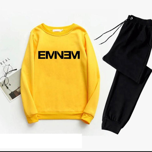 Men Printed Track Suit Yellow Black Polyester