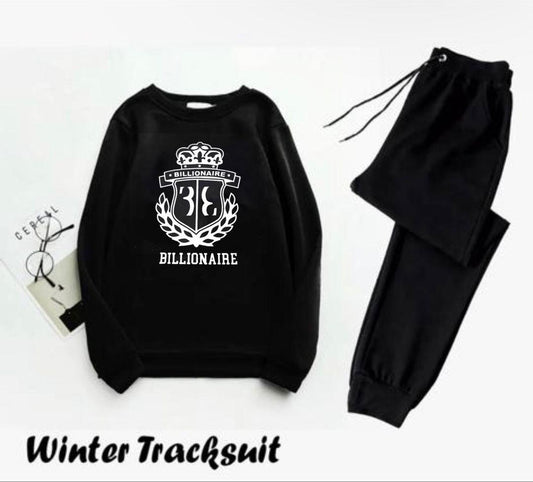 Men Black Printed Track Suit 2Pcs Polyester Winter Wear