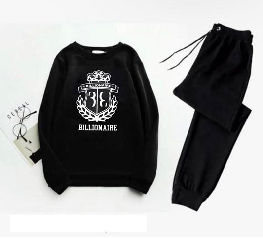 Men Black Printed Track Suit 2Pcs Polyester Winter Wear