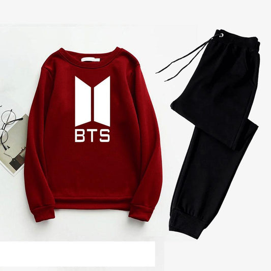 Men BTS Logo Track Suit Red Black Polyester Winter Casual