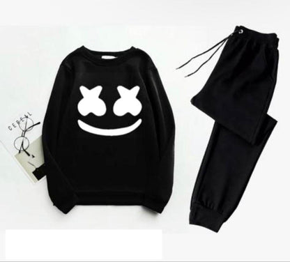 Men Printed Polyester Track Suit Black 2Pcs