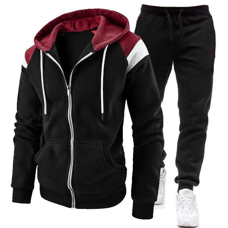 Men Zip Hoodie Track Suit Black Red White Autumn