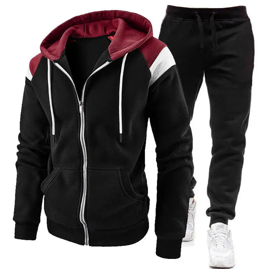 Men Zip Hoodie Track Suit Black Red White Autumn