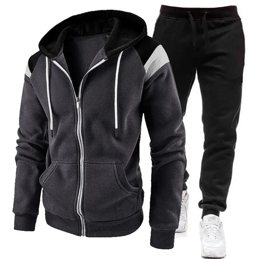 Men Zip Hoodie Track Suit Black Red White Autumn