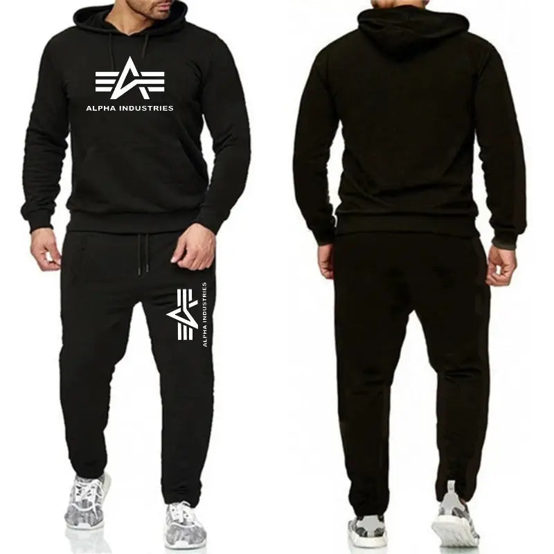 Men Black Fleece Hoodie Track Suit Winter