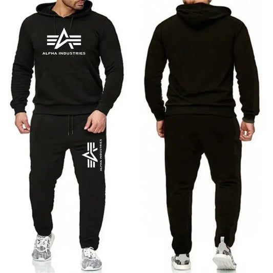 Men Black Fleece Hoodie Track Suit Winter