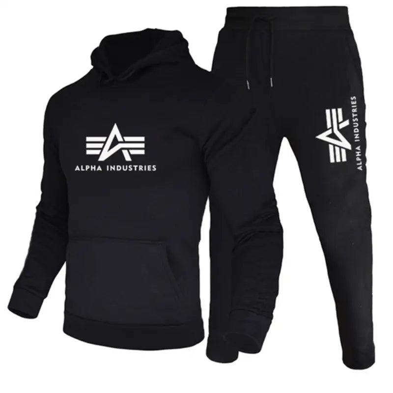 Men Black Fleece Hoodie Track Suit Winter