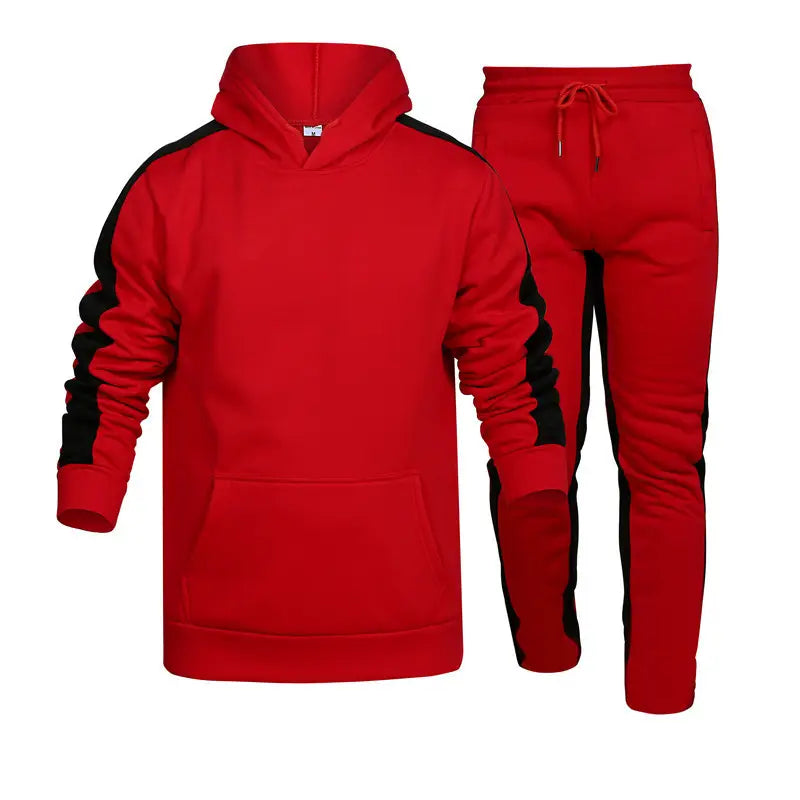 Men Black Red Hoodie Track Suit Winter Casual