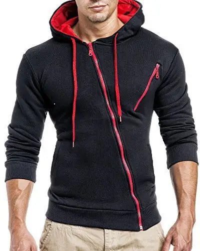 Men's Black Red Zip Hoodie Slim Fit Casual
