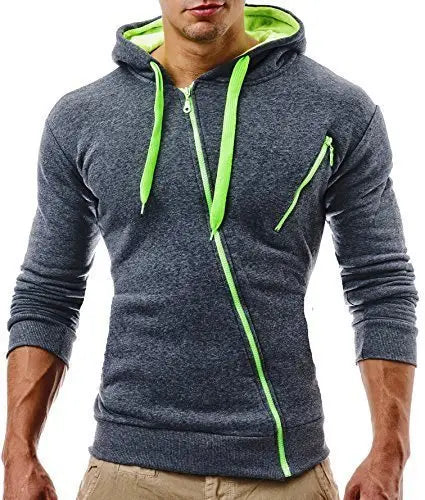 Men's Black Red Zip Hoodie Slim Fit Casual