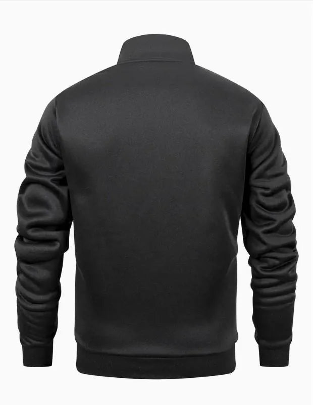 Men Black Fleece Zipper Track Suit 2Pcs Cozy Warm