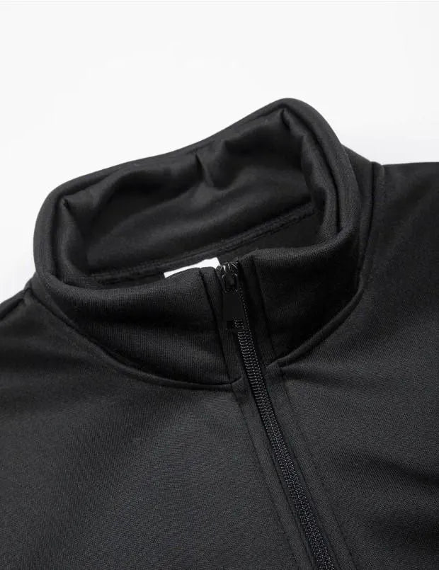 Men Black Fleece Zipper Track Suit 2Pcs Cozy Warm