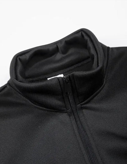 Men Black Fleece Zipper Track Suit 2Pcs Cozy Warm