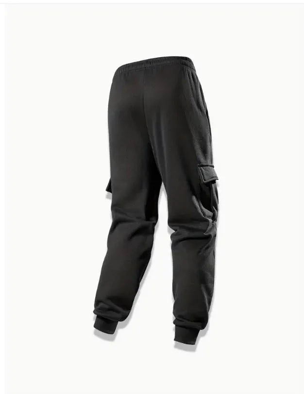 Men Black Fleece Zipper Track Suit 2Pcs Cozy Warm