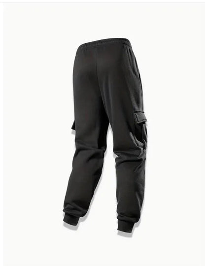 Men Black Fleece Zipper Track Suit 2Pcs Cozy Warm