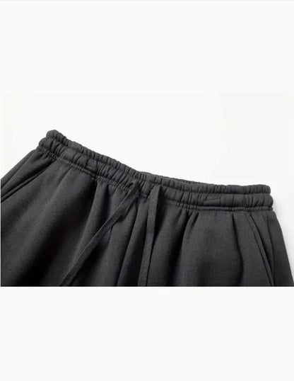 Men Black Fleece Zipper Track Suit 2Pcs Cozy Warm