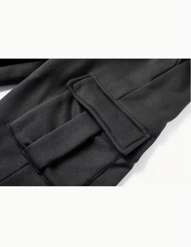 Men Black Fleece Zipper Track Suit 2Pcs Cozy Warm