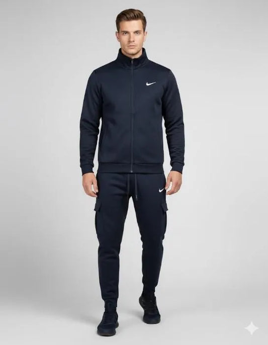 Men Fleece Track Suit Navy Blue Full Zip Winter Warm