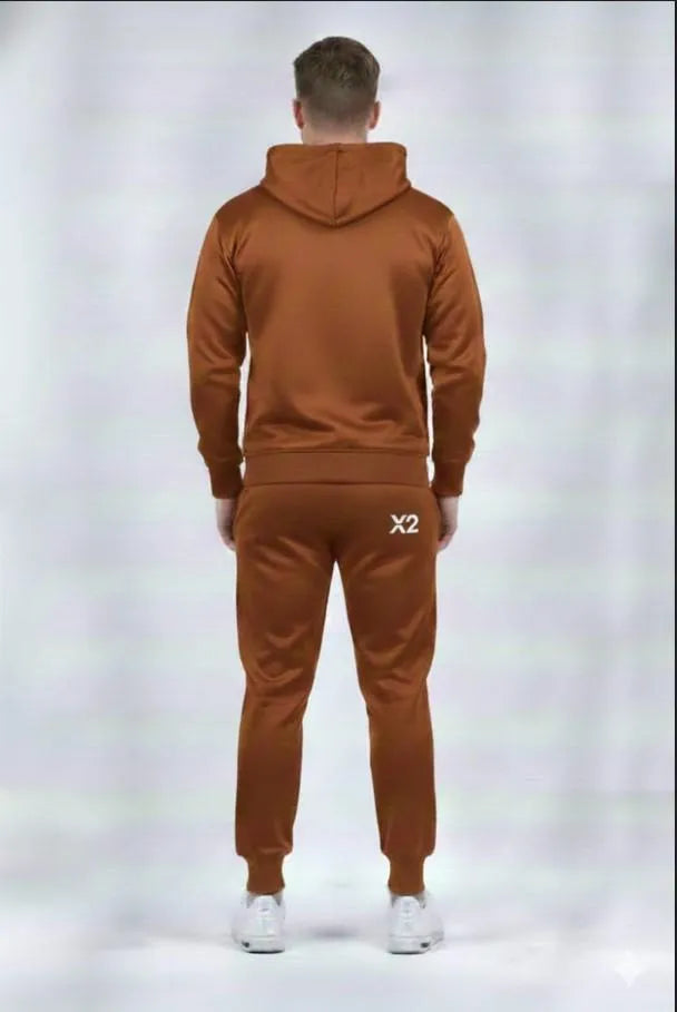 Men Brown Printed Hoodie Track Suit XL