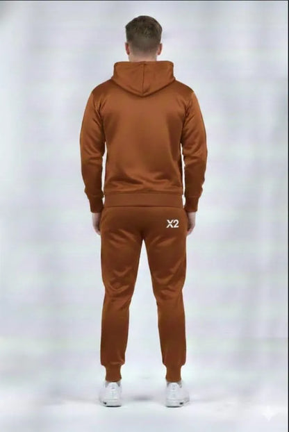 Men Brown Printed Hoodie Track Suit XL