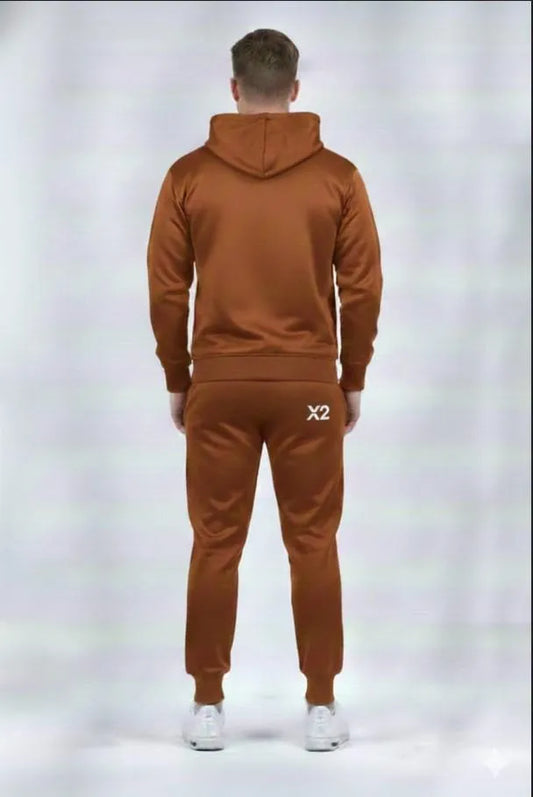 Men Brown Printed Hoodie Track Suit XL