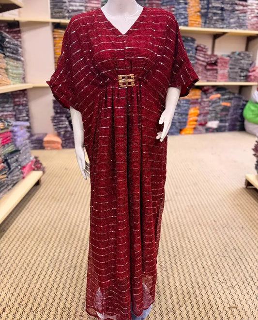 Moonlight Fabric Long Kaftan for Women with Bakkal & Attached Crepe Inner – Free Size Modest Maxi Kaftan Dress (54/55 Inches)