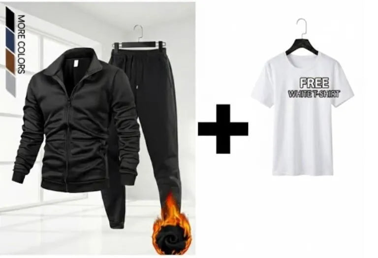 Men Polyester Track Suit Black Slim Fit Winter