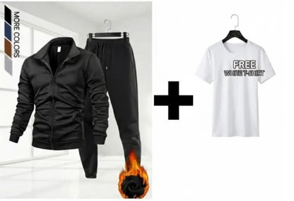 Men Polyester Track Suit Black Slim Fit Winter