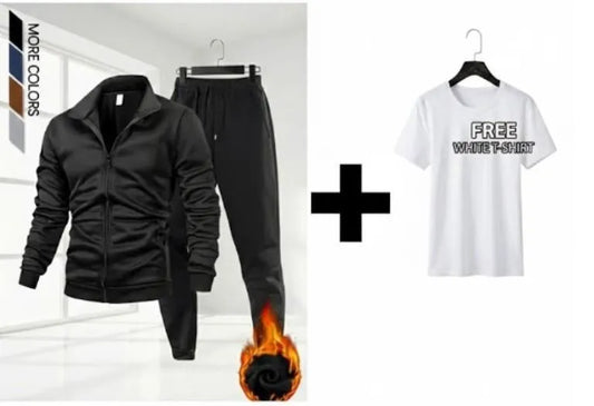 Men Polyester Track Suit Black Slim Fit Winter