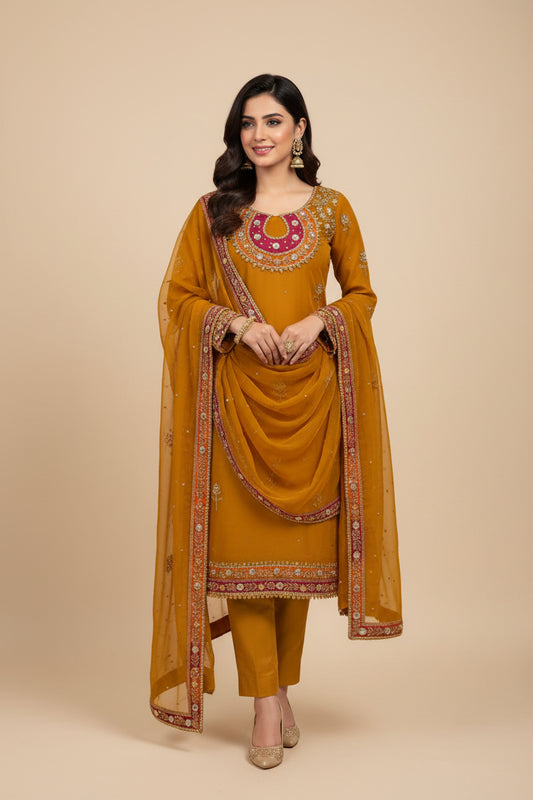 Organza Suit with Heavy Embroidery for Weddings & Festivals