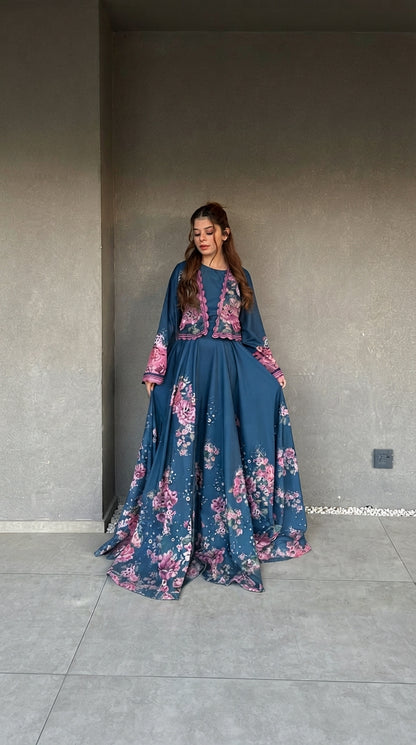 Royal Blue Floral 2-Piece Suit (Elegant aur classy look ke liye)