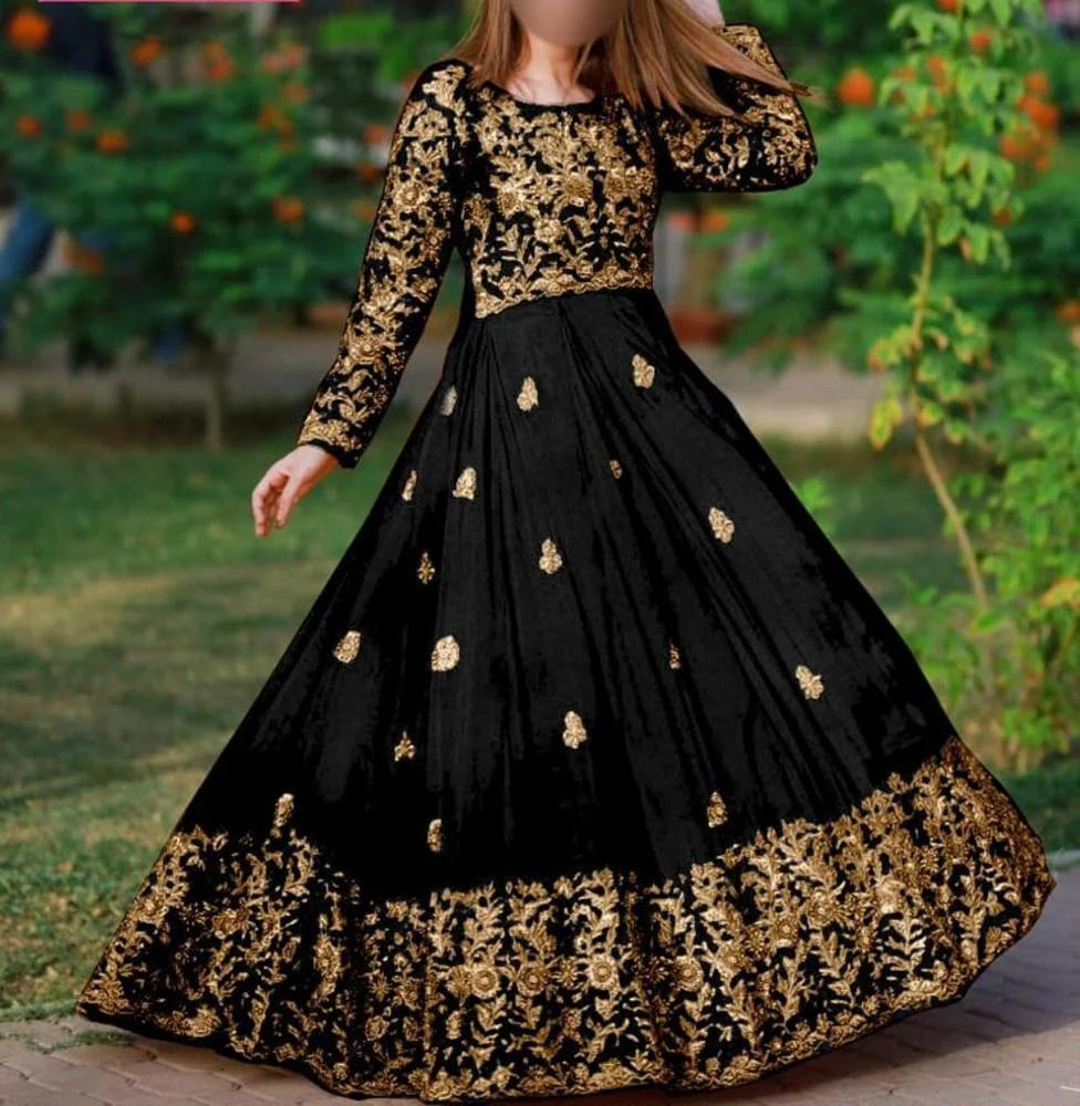 Women’s Black Embroidered Shamoz Silk Maxi Suit – 2 Piece