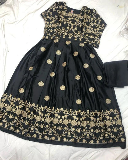 Women’s Black Embroidered Shamoz Silk Maxi Suit – 2 Piece