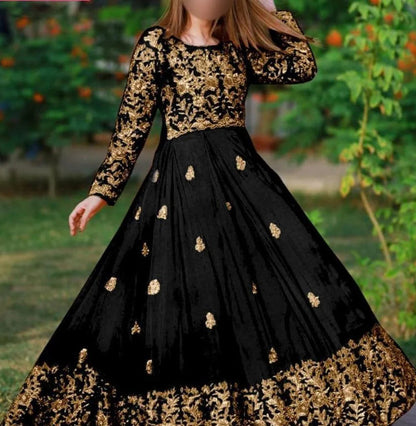 Women’s Black Embroidered Shamoz Silk Maxi Suit – 2 Piece