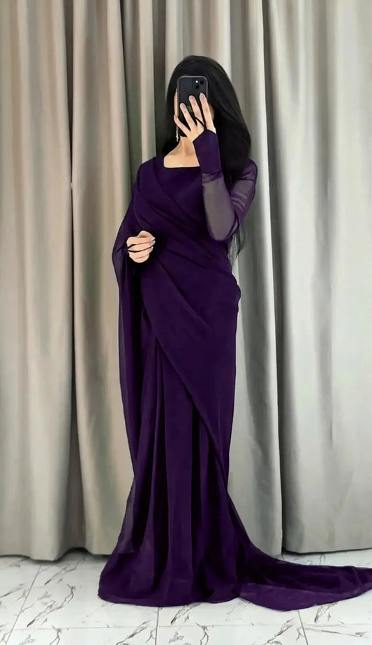 3pcs Women Stitched Sarree Purple