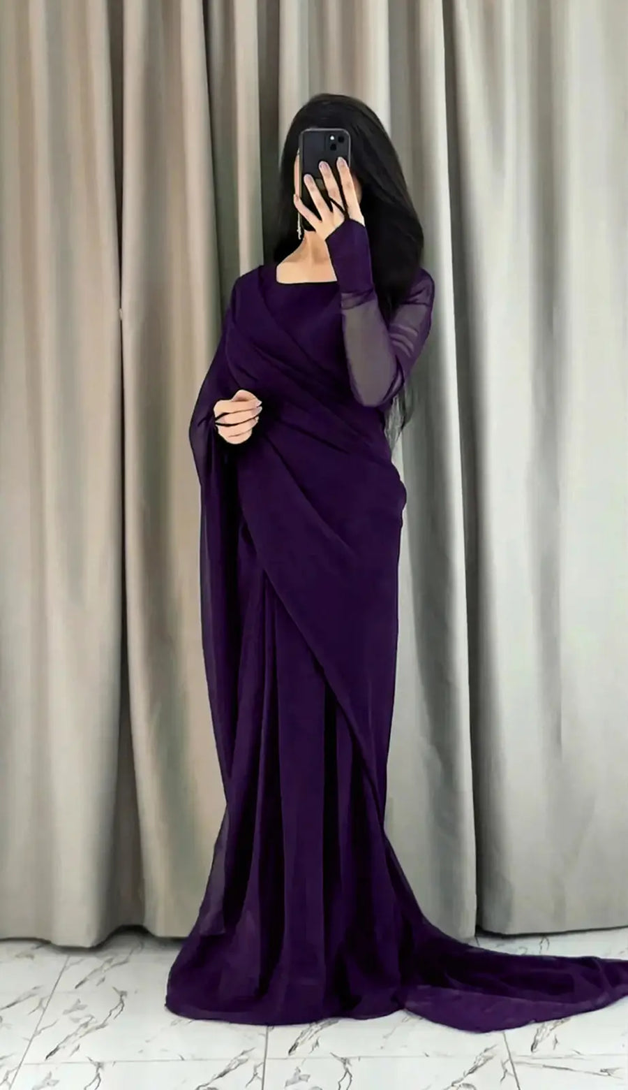 3pcs Women Stitched Sarree Purple