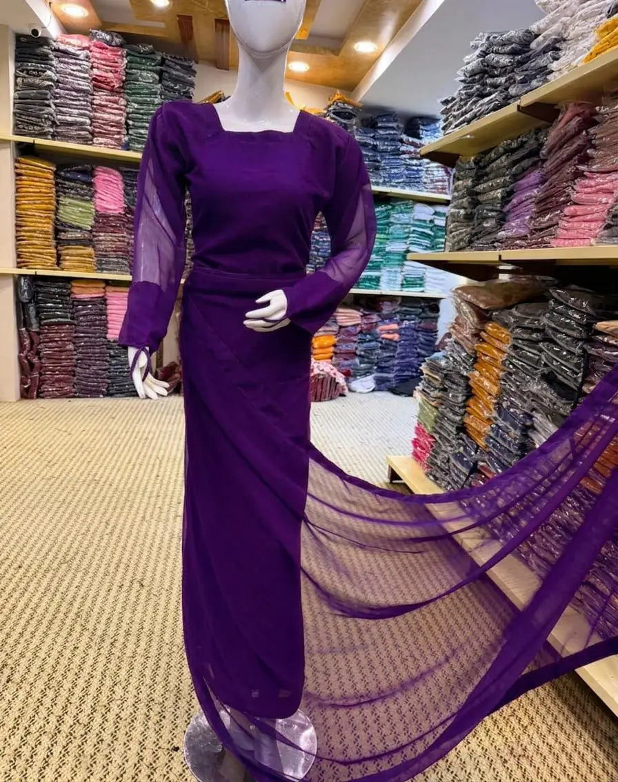 3pcs Women Stitched Sarree Purple