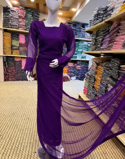 3pcs Women Stitched Sarree Purple